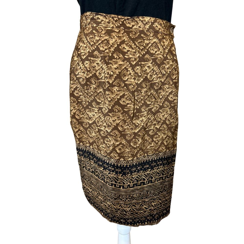 Jones New York | Vintage Brown/Black 100% Silk Wrap Pencil Skirt | 8